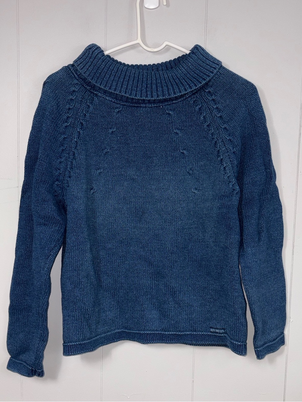 Vintage Blue Willi’s Cotton Heavy Cable Knit Sweater Medium Cozy Classic Winter